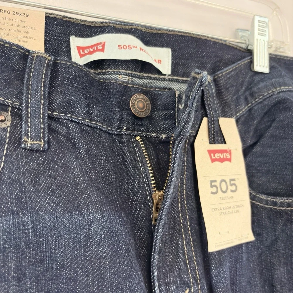 Levi's 505 Jeans Mens  Blue Dark Wash Regular Fit Straight Leg 29x29  NwT‎